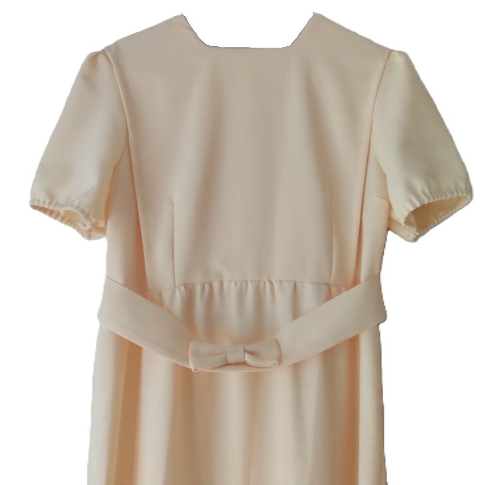 Formal Yellow Mennonite Cape Dress 42"B 37"W Reverse Satin Bow Belt Modest